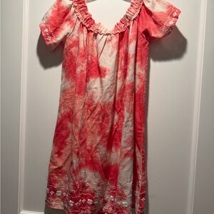 ODDY Coral and White Tie-Dye women’s Small Peasant Dress